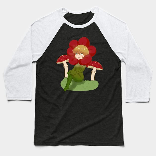 Cottagecore Aesthetic Flower Anime Girl Mori Kei Baseball T-Shirt by Alex21